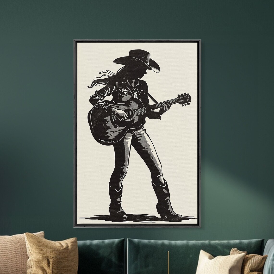 Cowgirl Guitarist Silhouette Country Music Retro Western Art Print - Image 5