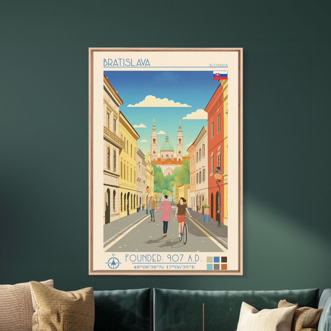 Bratislava Slovakia Old Town Street Twin Spires Church Vintage Poster - Image 5