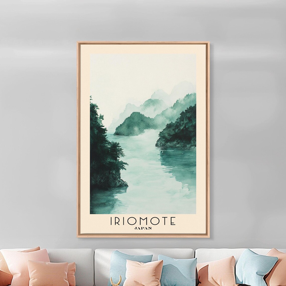 Iriomote Japan Misty Forest Inlet Teal Watercolor Landscape Travel Poster - Image 3