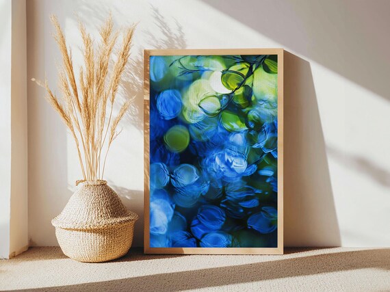 Teal Water Droplets Leaves Macro Botanical Fresh Blue Green Nature Art Poster