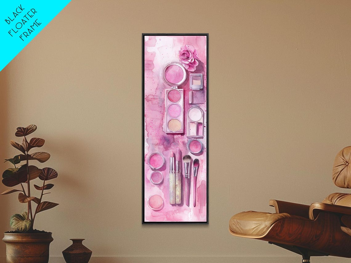 Pink Makeup Flat Lay Blush Palette Watercolor Beauty Art Poster - Image 4