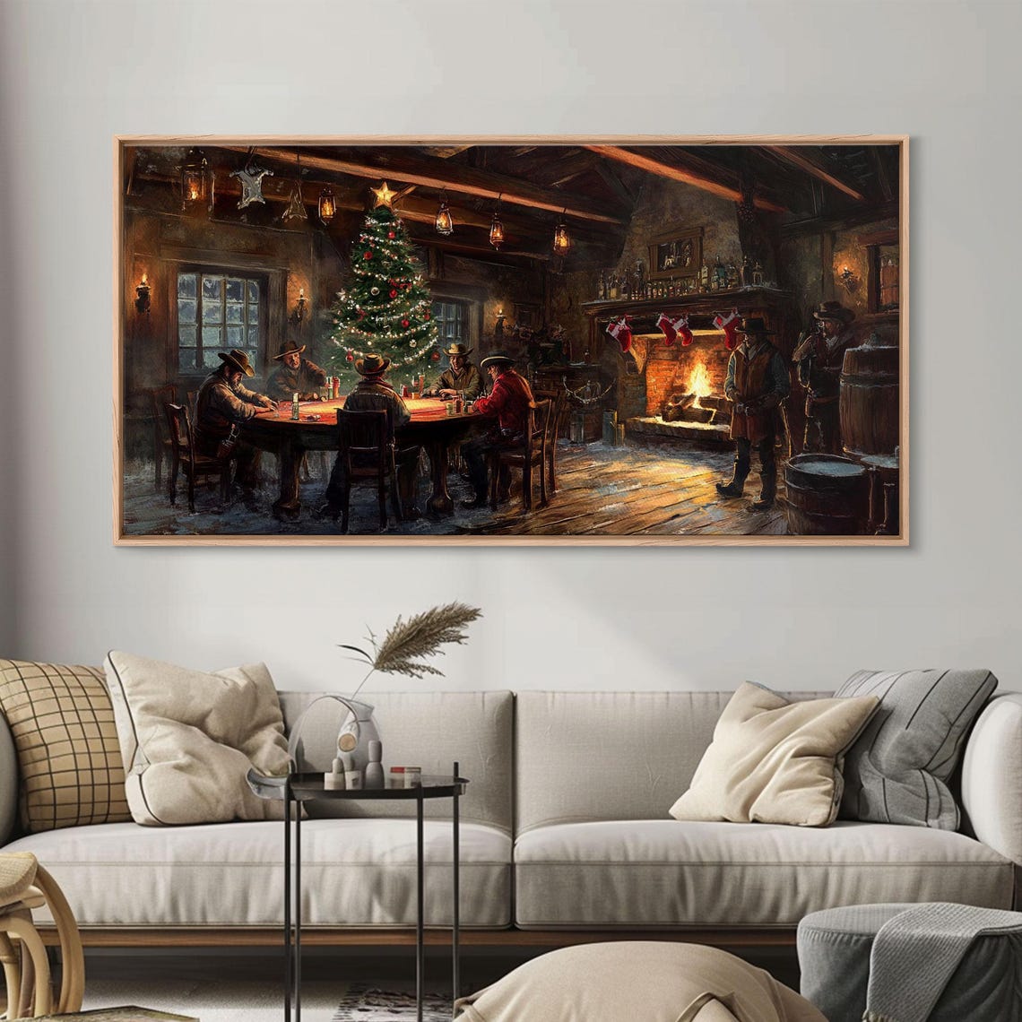 Cowboy Christmas Saloon Poker Night Tree Rustic Western Wall Art - Image 3