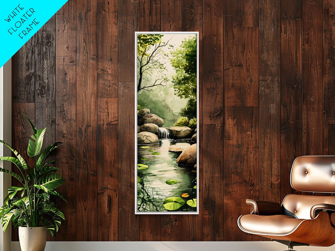 Tranquil Waterfall Stream Forest Watercolor Nature Scene Poster - Image 4