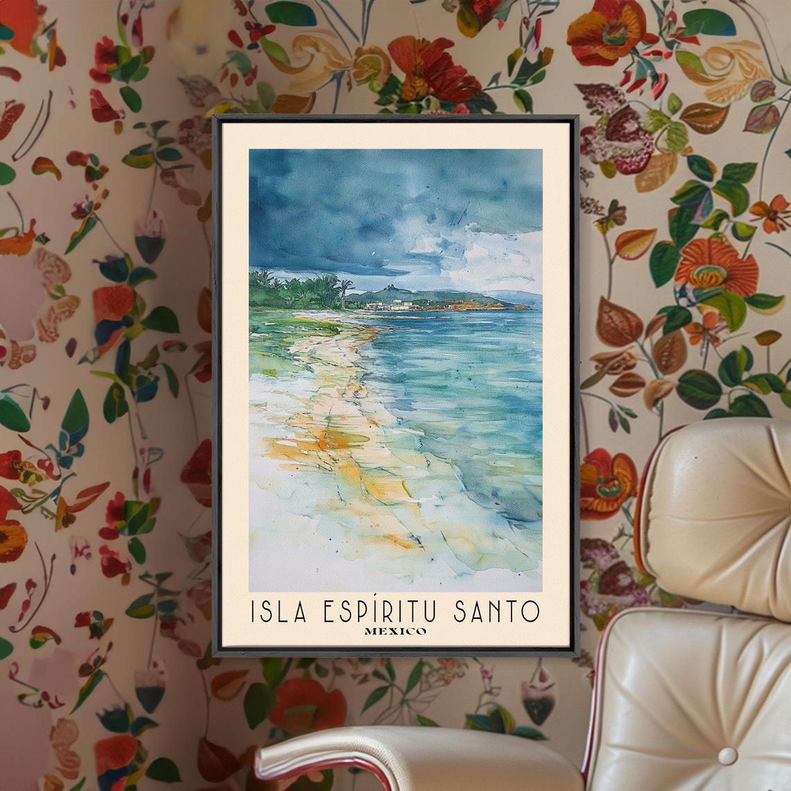 Isla Espiritu Santo Mexico Turquoise Bay Watercolor Coastline Poster - Image 2
