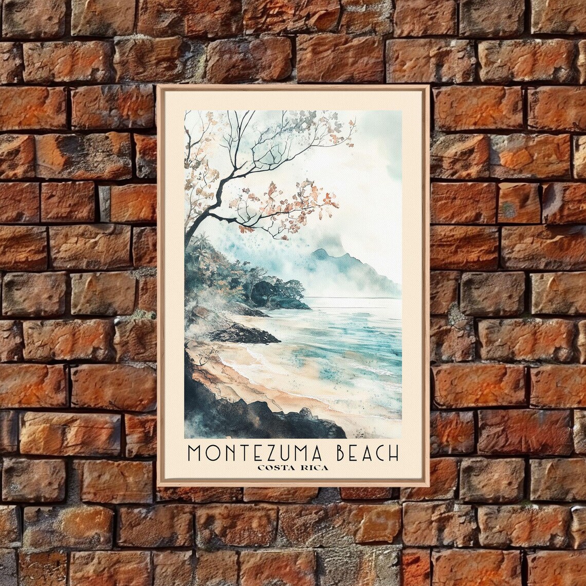 Montezuma Beach Costa Rica Misty Rocky Shore Watercolor Travel Poster - Image 4