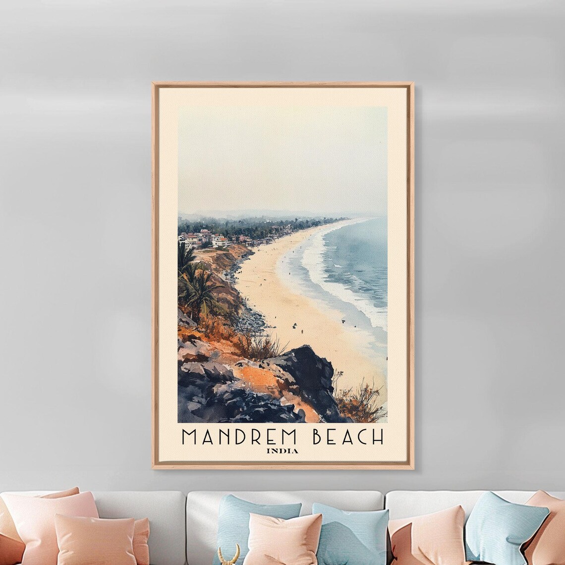 Mandrem Beach India Cliff View Long Sandy Beach Watercolor Travel Poster - Image 4