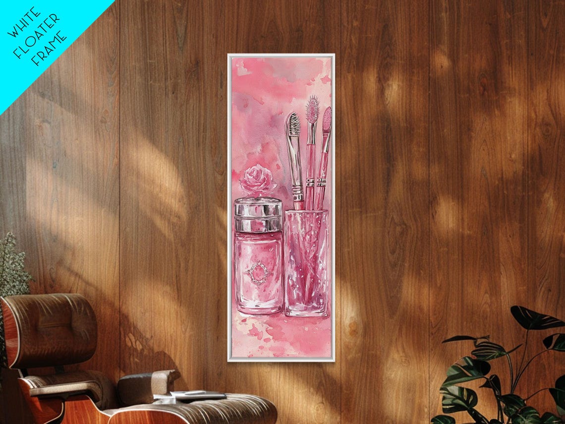 Pink Makeup Brushes Perfume Bottle Watercolor Vanity Art Poster - Image 6