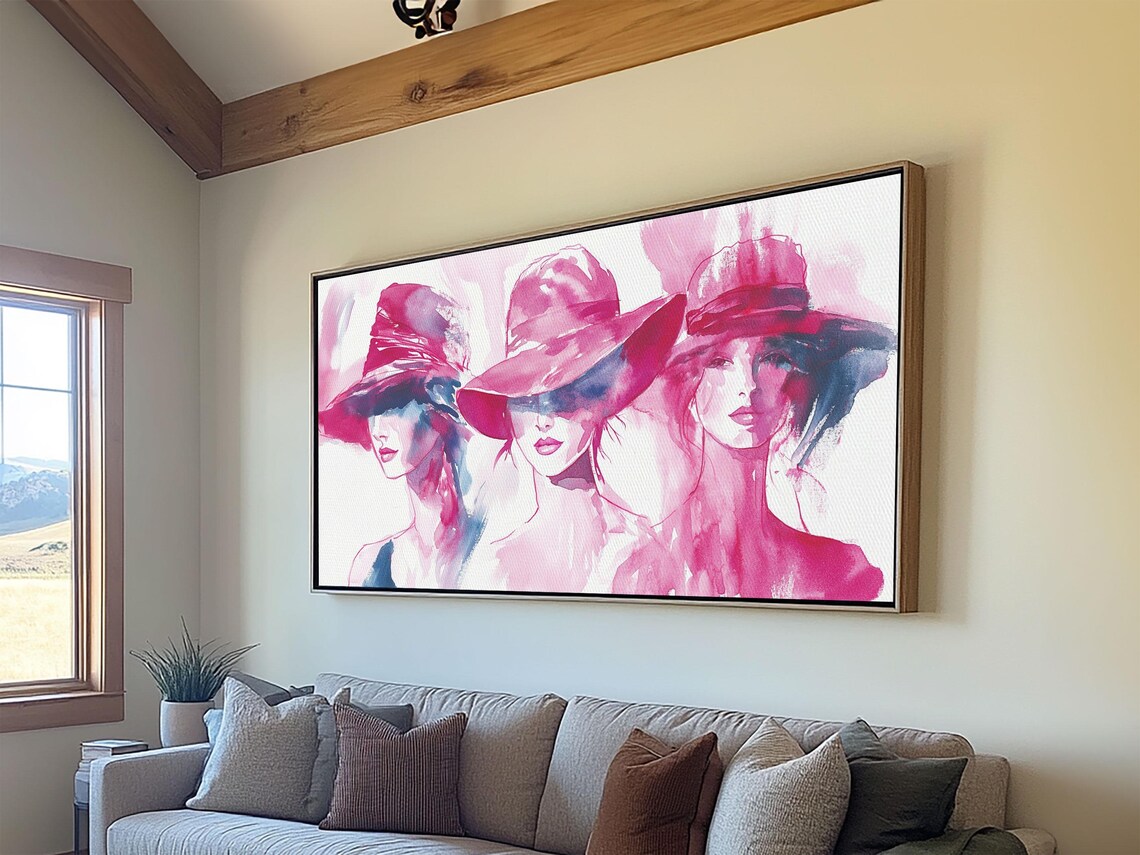 Pink Hat Ladies Watercolor Fashion Illustration Chic Women Poster - Image 5