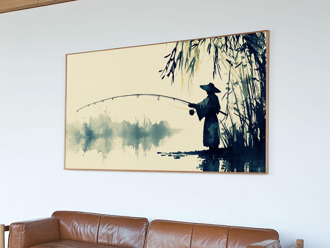 Watercolor Painting Print Of A Fisherman Elegant Japanese Style Artwork Framed Print Ready To Hang Coastal Wall Art Fishing Gift - Image 6