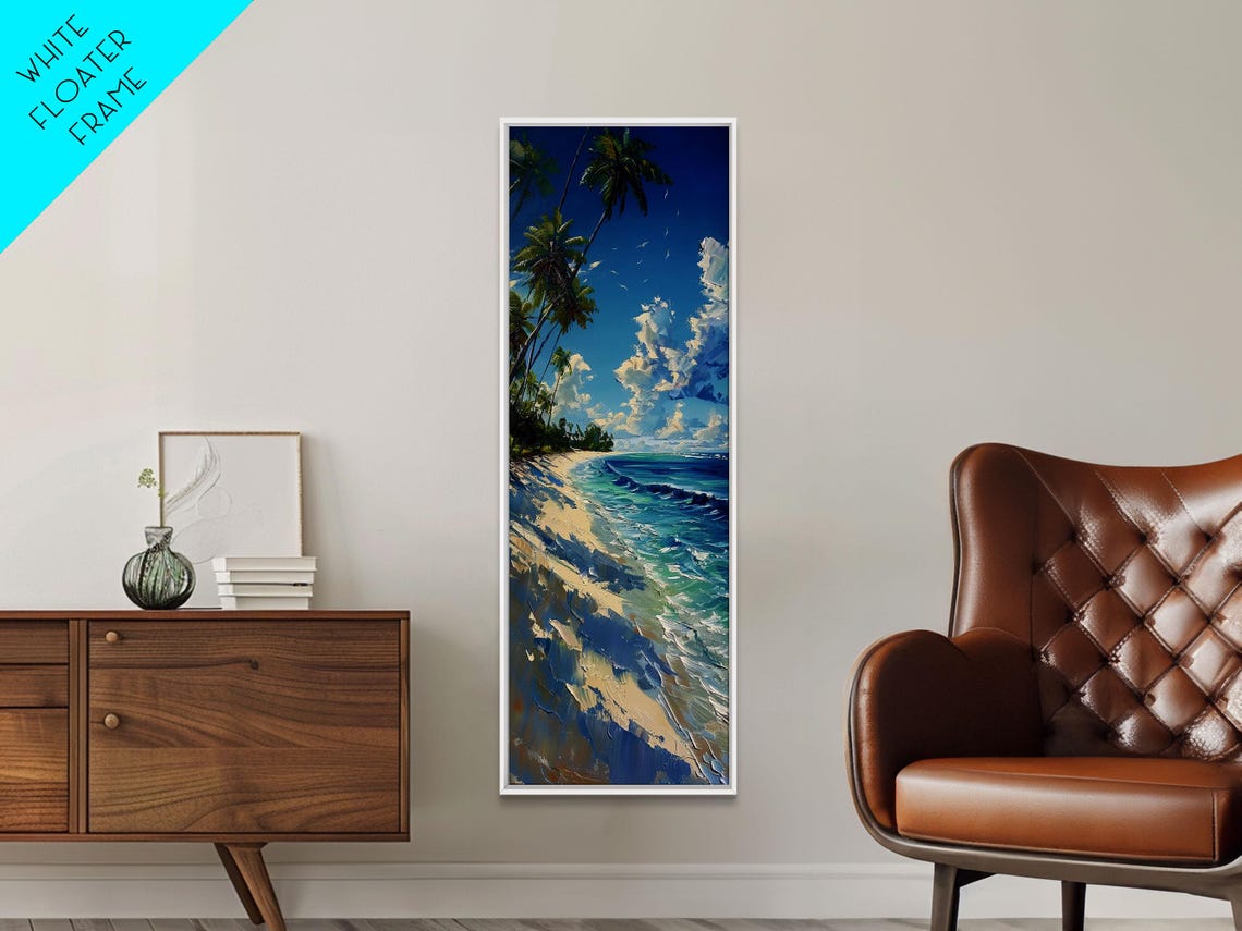 Tropical Beach Paradise With Swaying Palms Boho And Farmhouse Art For Coastal Decor Tall Print In Minimalist Style - Image 5