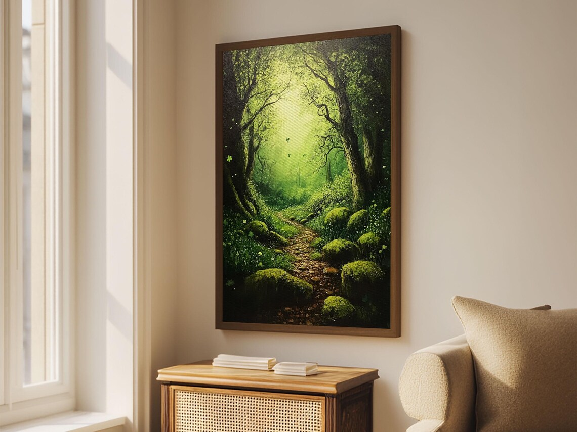 Enchanted Green Forest Path Magical Woodland Light Fantasy Nature Art Poster - Image 2