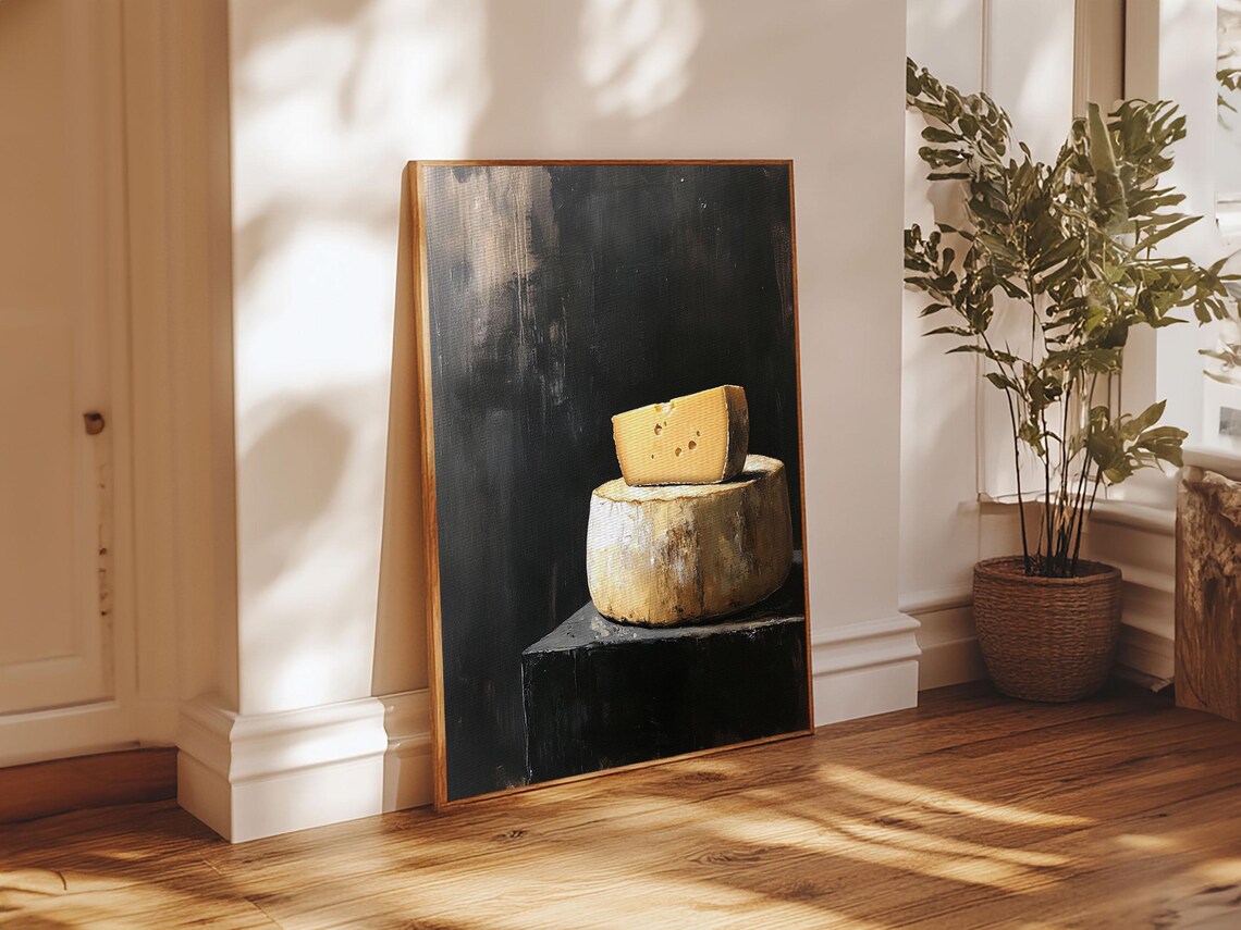 Cheese Wheel Still Life Oil Painting Dark Moody Kitchen Food Art Print - Image 5
