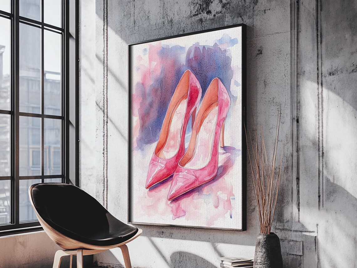 Pink High Heels Watercolor Fashion Illustration Chic Wall Art Poster - Image 6