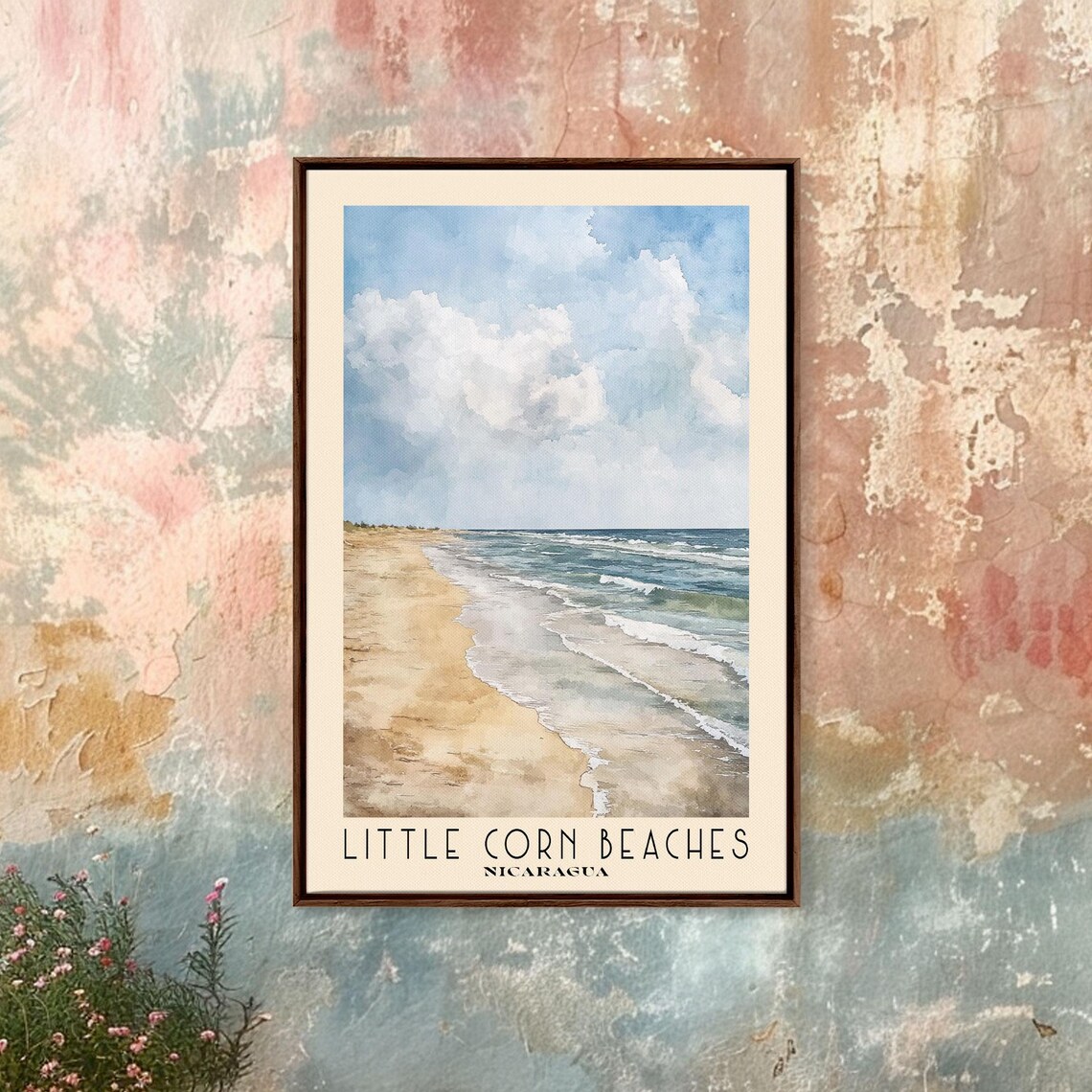 Little Corn Island Nicaragua Sandy Beach Gentle Waves Watercolor Poster - Image 4