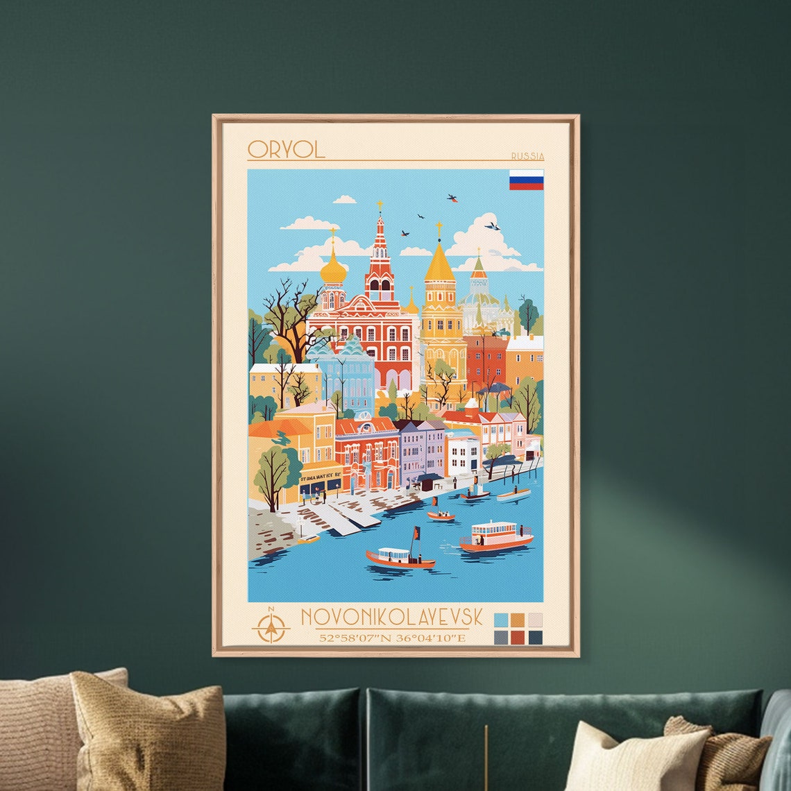 Oryol Russia Riverfront Churches Onion Domes Colorful Travel Poster