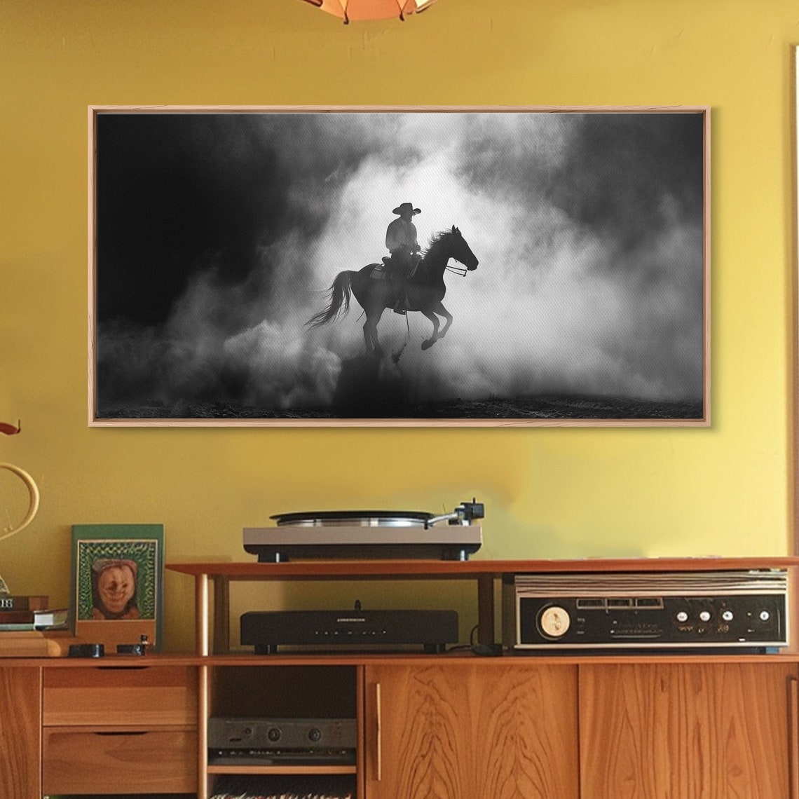 Silhouette Of Cowboy On Horse In Dusty Arena Framed Print For Western Style Home Perfect Living Room Decor Art For Bedroom - Image 4