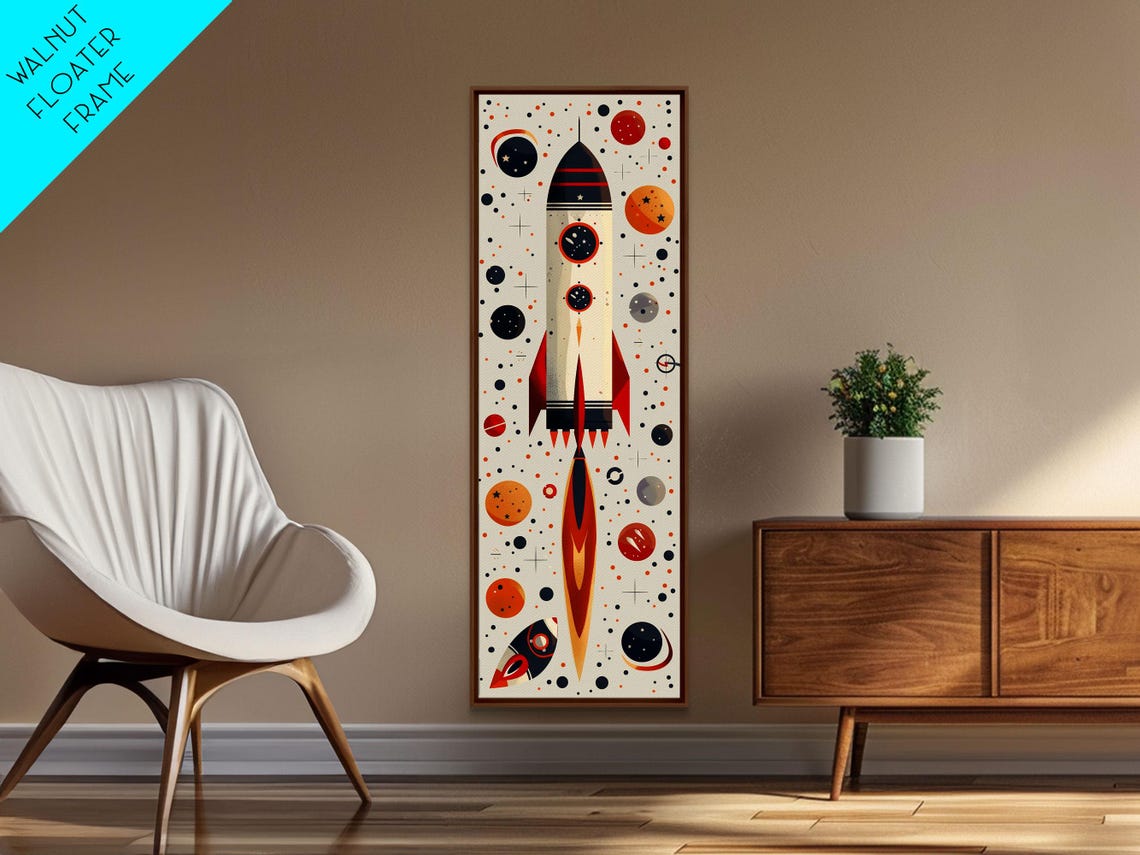 Retro Atomic Age Rocket Ship With Planets And Stars Nursery Art Poster - Image 6