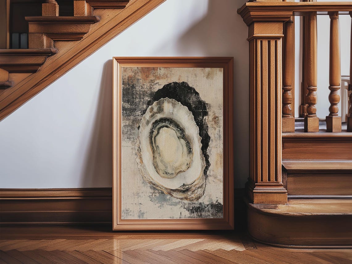 Oyster Shell Watercolor Coastal Minimalist Neutral Kitchen Wall Poster