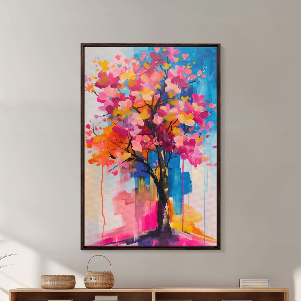 Colorful Blossoming Tree Abstract Floral Oil Painting Wall Art - Image 5