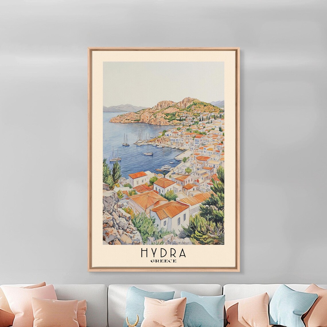 Hydra Greece Watercolor Art Print, Beach Decor - Image 3