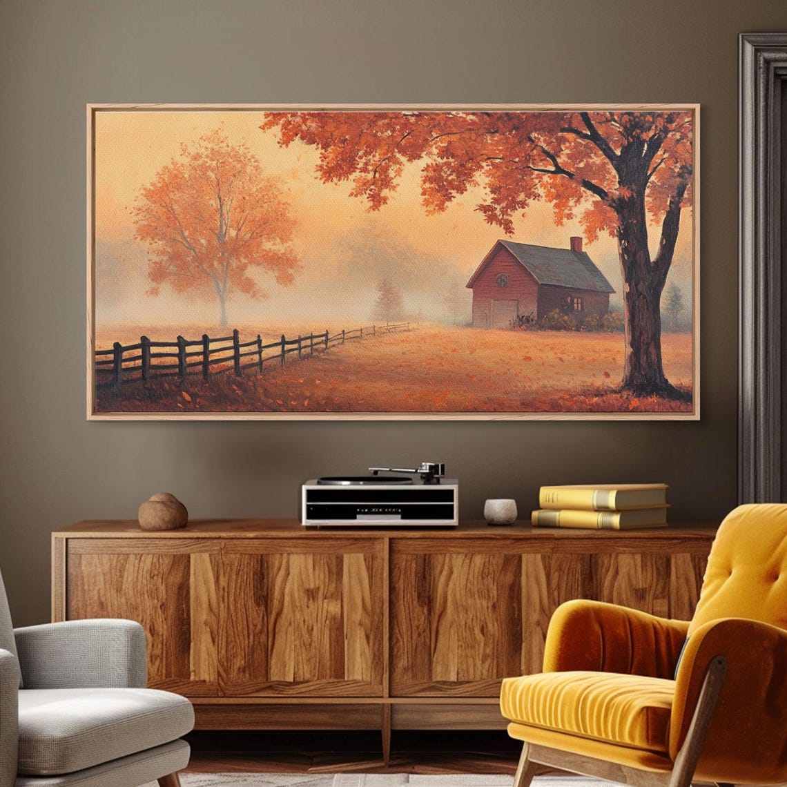 Rustic Red Barn Golden Autumn Field Wooden Fence Fall Poster - Image 5