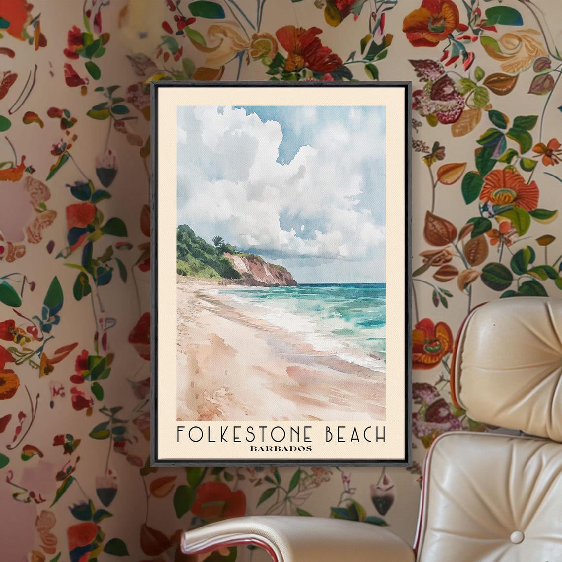 Folkestone Beach Barbados Sandy Shore Turquoise Surf Cliffs Poster - Image 2