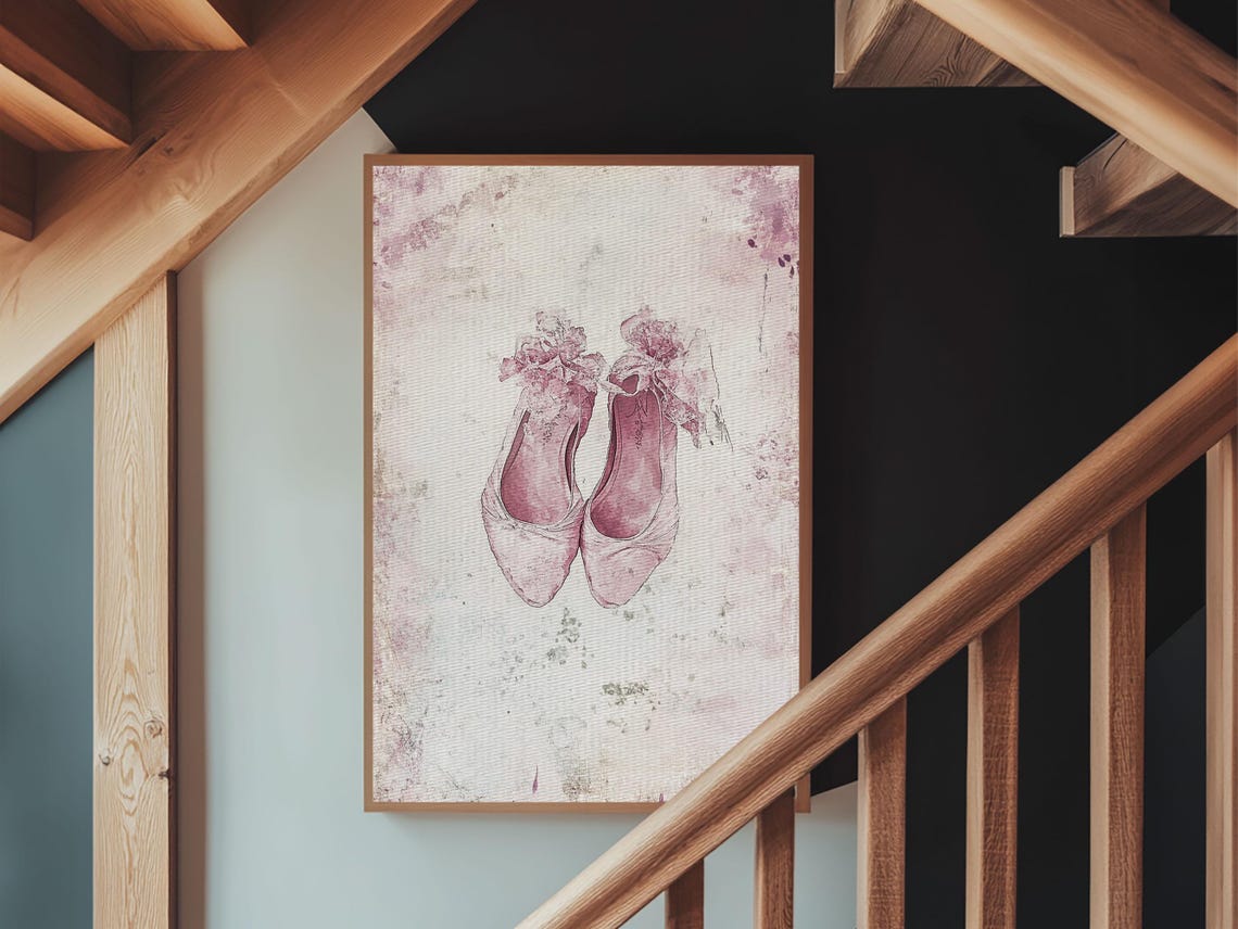 Pink Ballet Slippers Watercolor Romantic Dancer Wall Art Print - Image 2