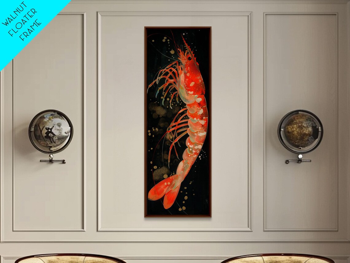Red Shrimp Underwater Black Background Japanese Style Art Poster - Image 6