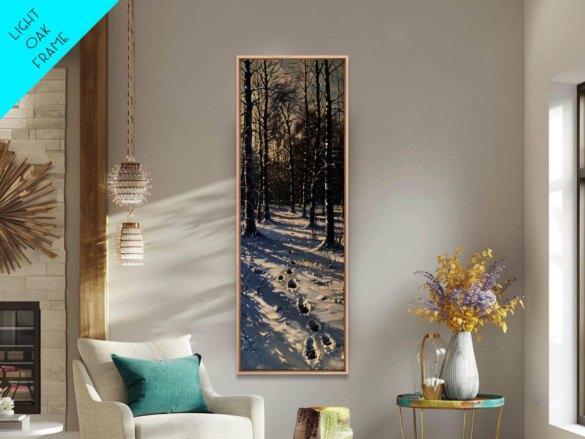 Snowy Winter Forest Path Footprints Moody Landscape Wall Print