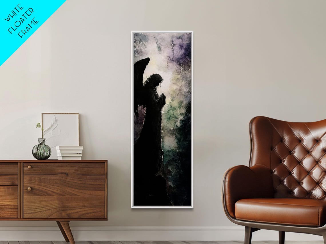 Praying Angel Silhouette Moody Spiritual Gothic Wall Decor Poster - Image 4