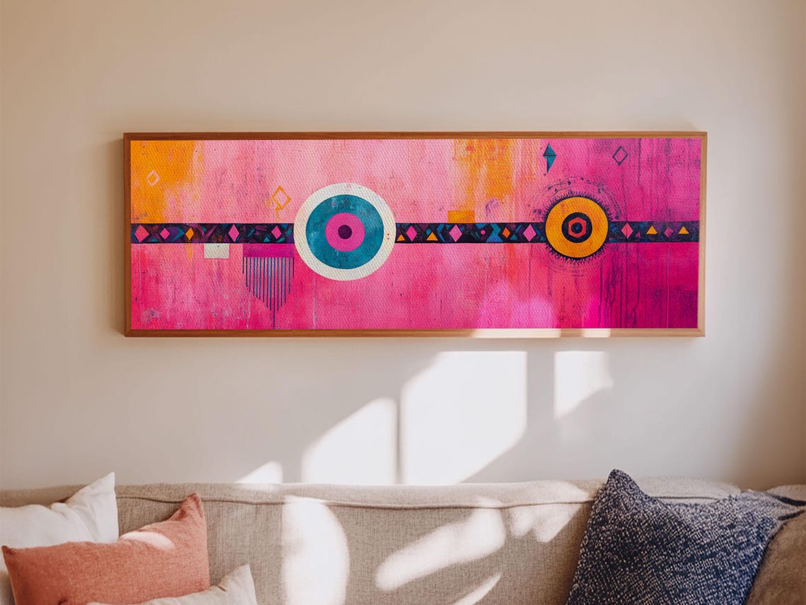 Pink Geometric Tribal Band Circles Modern Boho Abstract Decor Poster