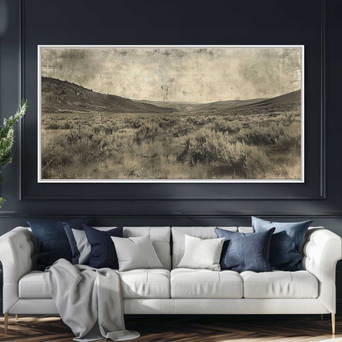 Expansive Desert Landscape Rolling Hills Sagebrush Sepia Nature Print - Image 4