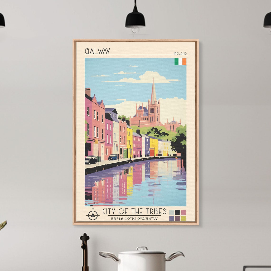 Galway Ireland Colorful Riverfront Cathedral Spire Reflection Poster - Image 4