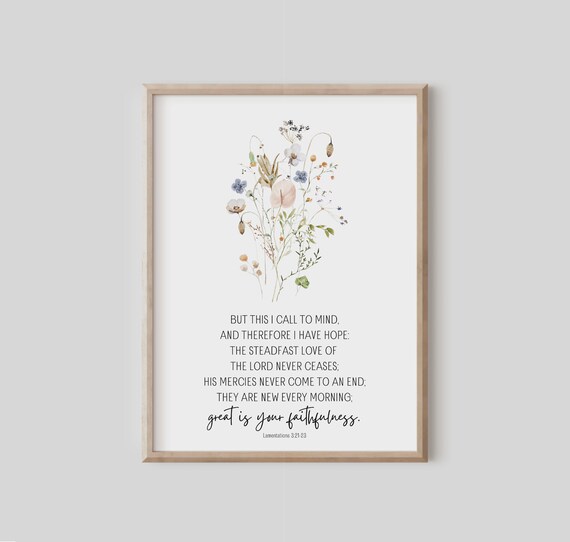 Lamentations 32123 Steadfast Love Of The Lord Never Ceases Bible Verse Wall Art Christian Gift Scripture Print Watercolor Wildflowers