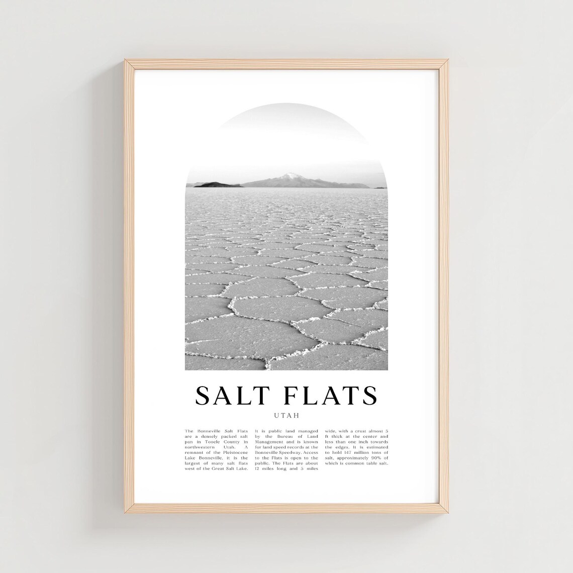 Salt Flats Utah Bonneville Black and White Desert Photo Travel Poster