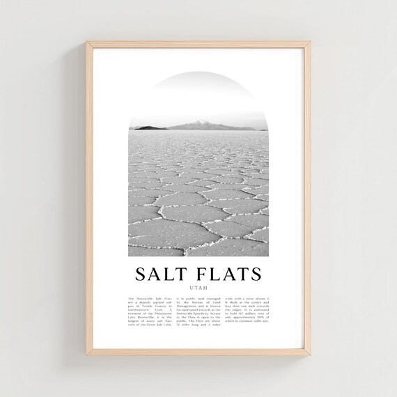 Salt Flats Utah Bonneville Black and White Desert Photo Travel Poster