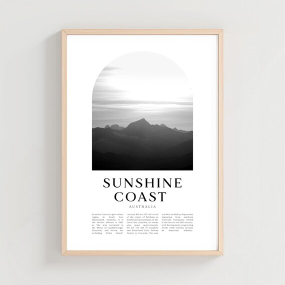 Sunshine Coast Australia Mountain Sunset Black White Travel Poster
