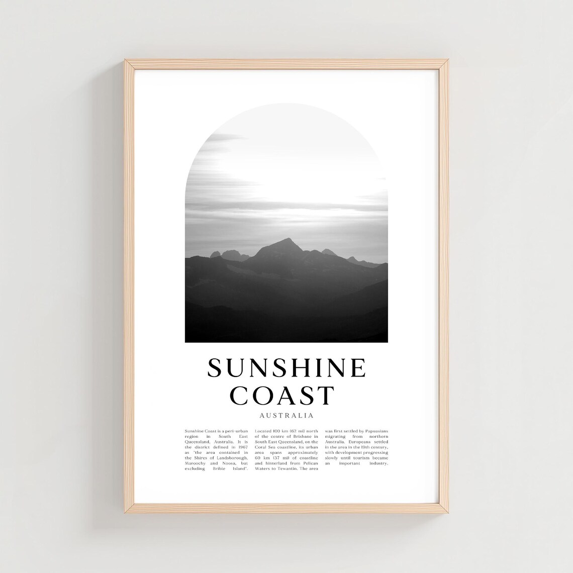 Sunshine Coast Australia Mountain Sunset Black White Travel Poster