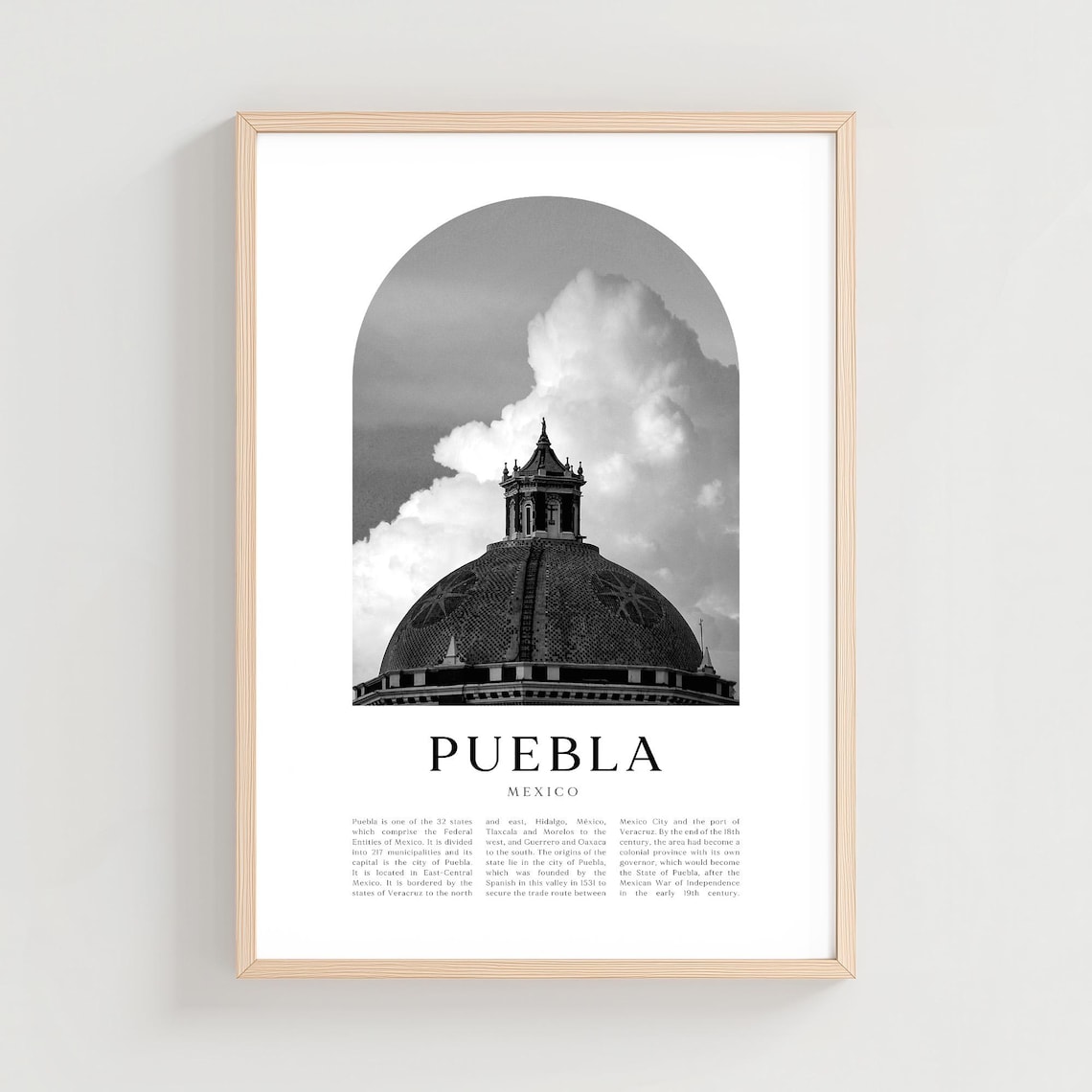 Puebla Mexico Church Dome Black And White Arch Photography Poster