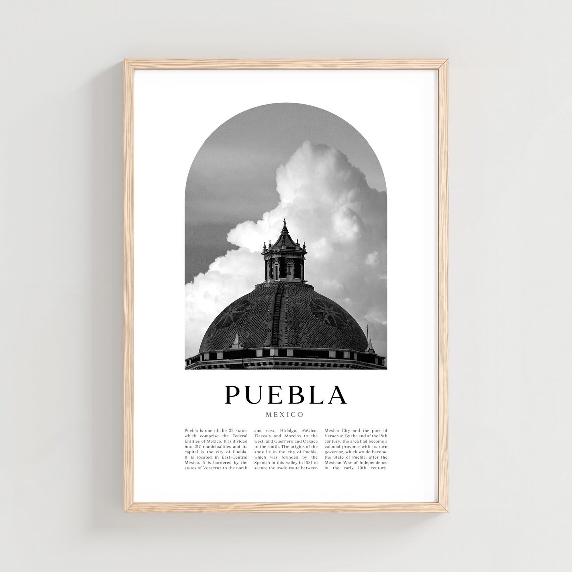 Puebla Travel Poster Print Wall Art Mexico City Gift Decor Na217m