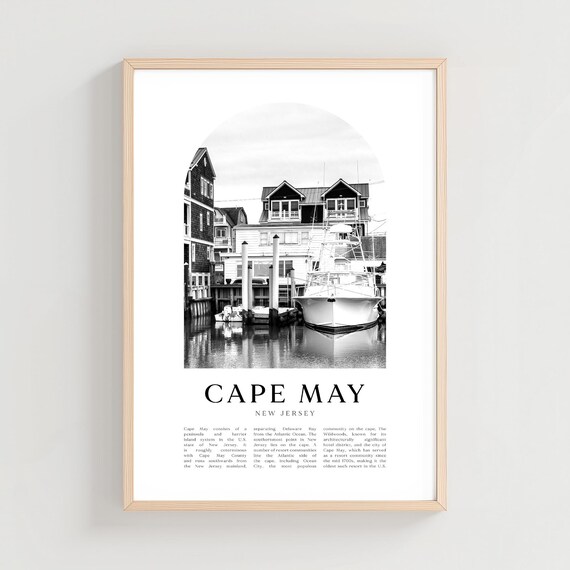 Cape May New Jersey Black and White Harbor Photography Travel Poster