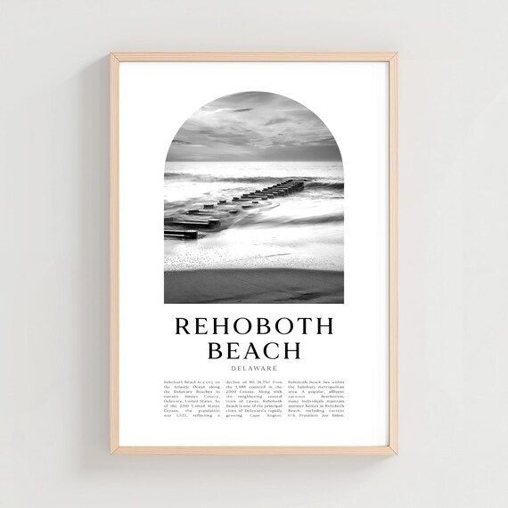 Rehoboth Beach Delaware Ocean Shoreline Black White Photo Poster