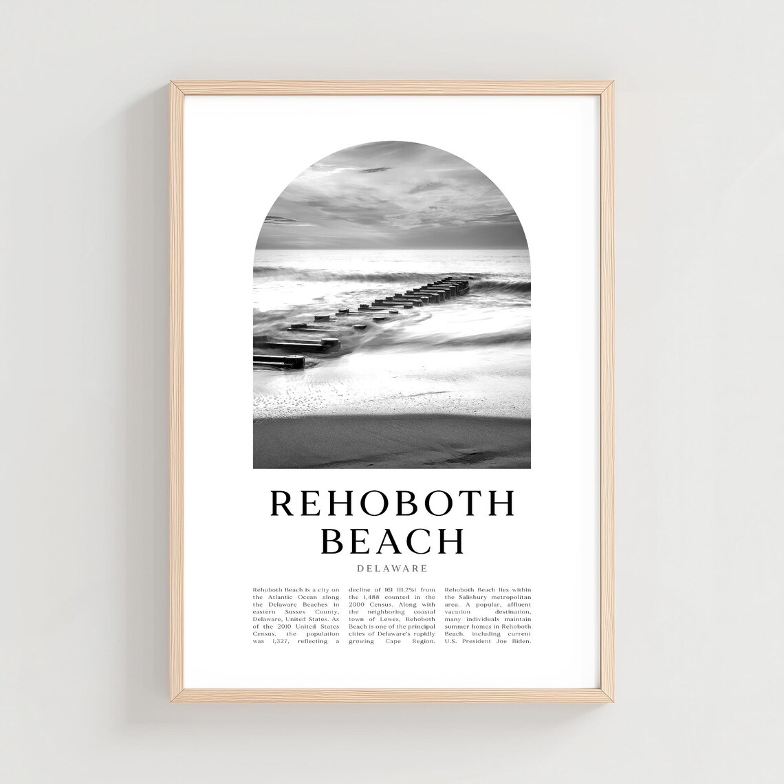 Rehoboth Beach Delaware Ocean Shoreline Black White Photo Poster