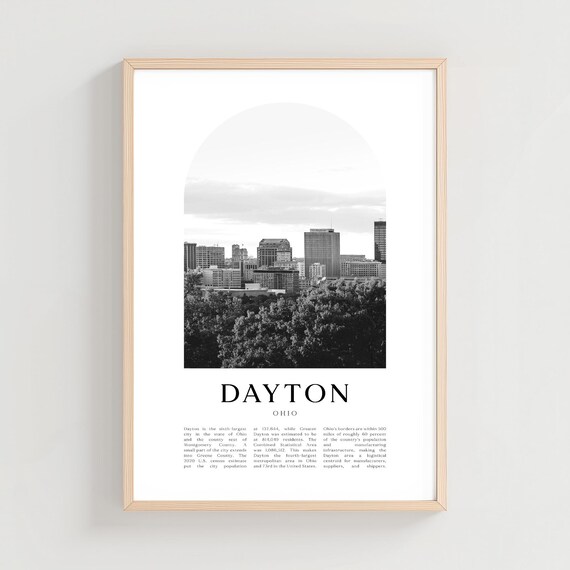 Dayton Ohio Black and White Downtown Skyline Vintage Photo Poster
