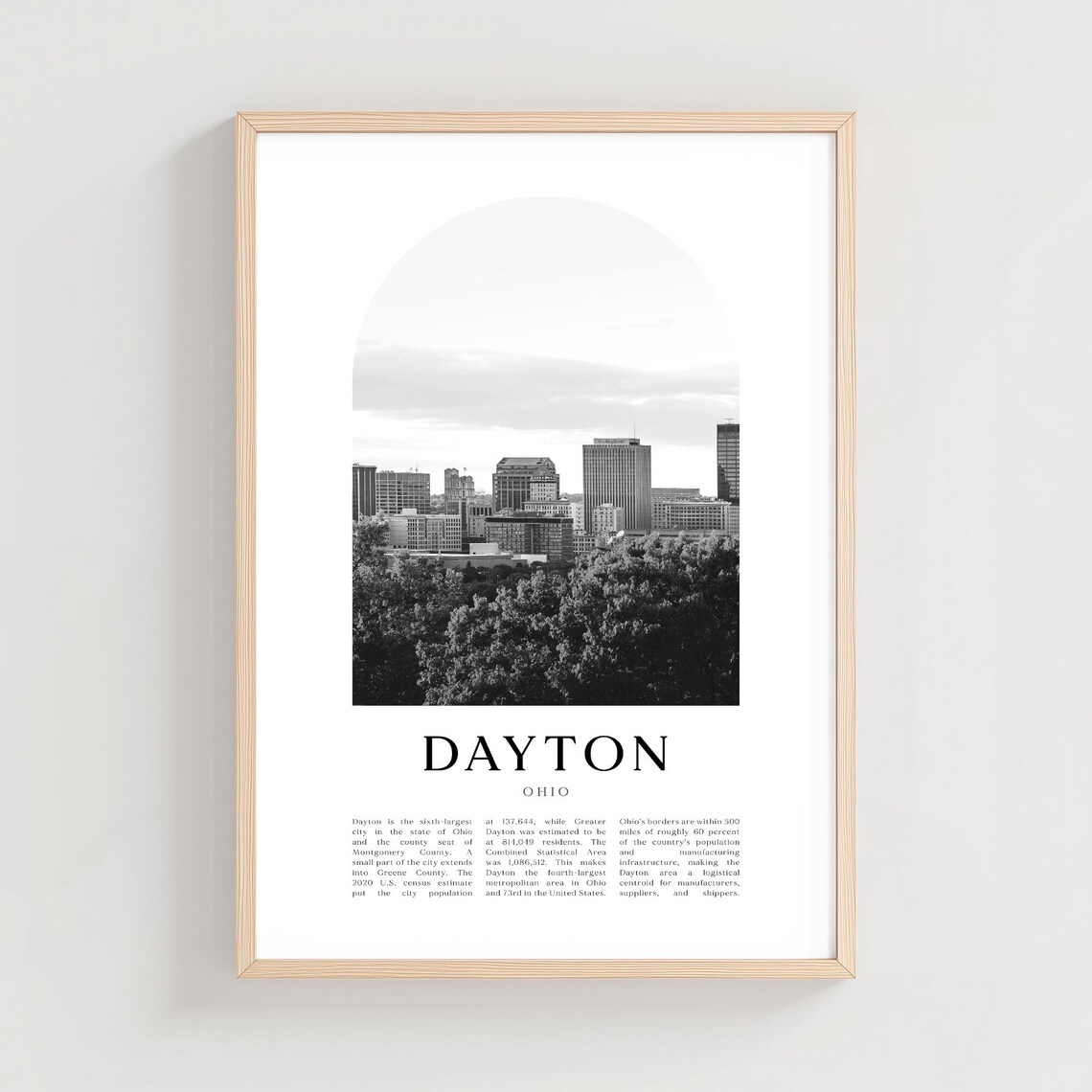 Dayton Ohio Black and White Downtown Skyline Vintage Photo Poster
