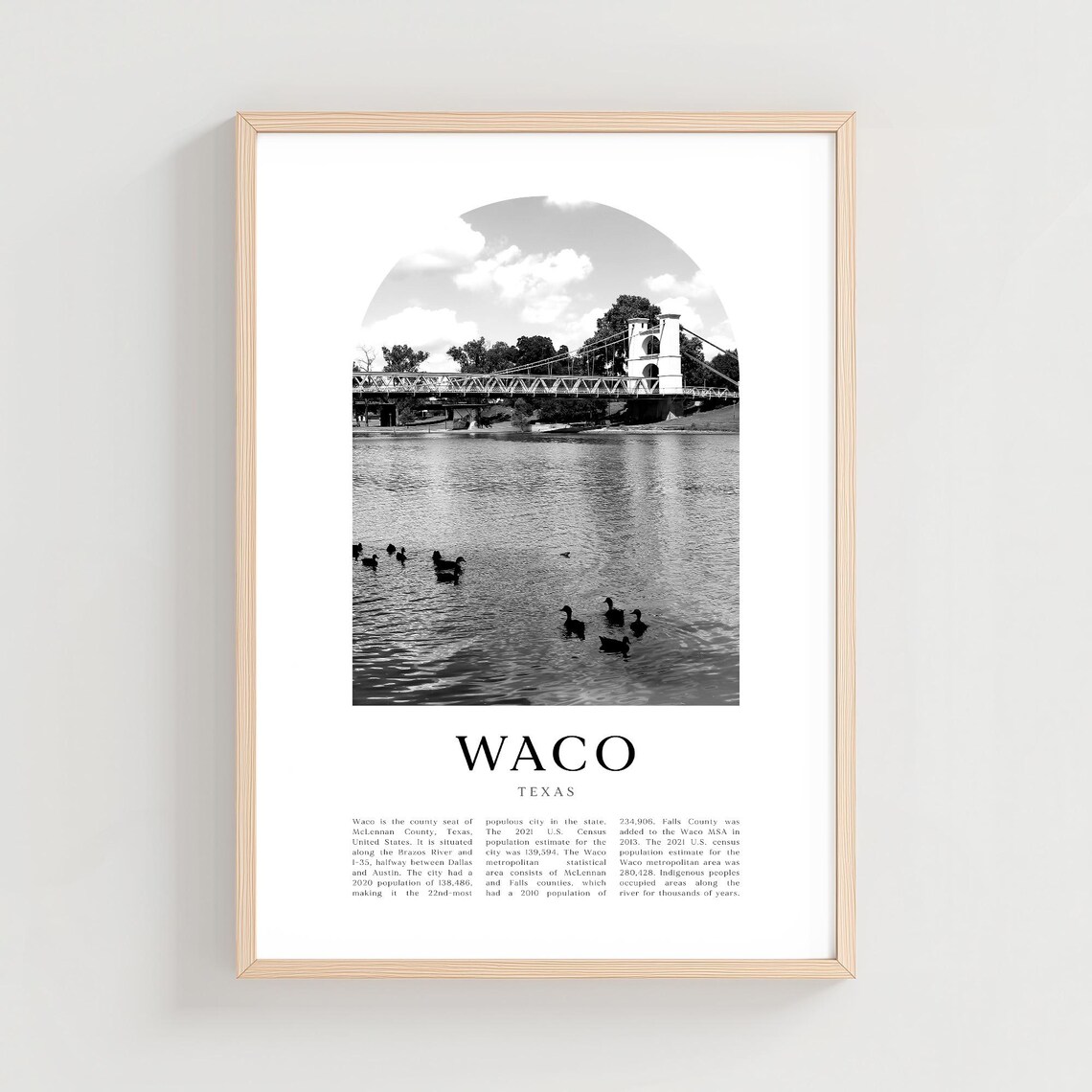 Waco Texas Suspension Bridge Black And White Photography Poster
