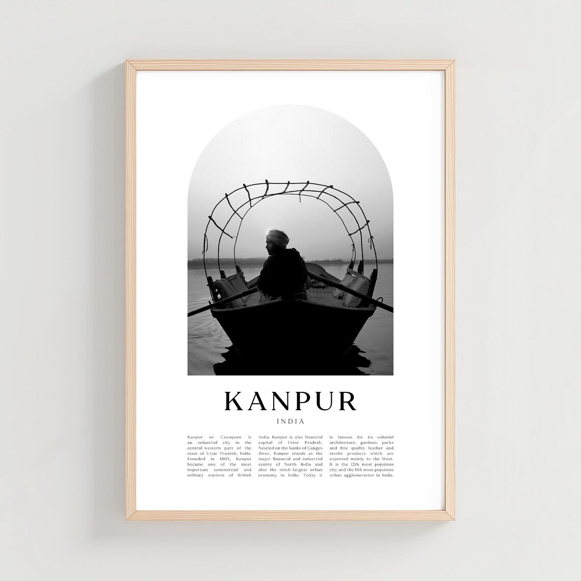 Kanpur India River Boatman Black and White Photography Poster