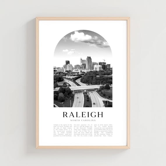 Raleigh North Carolina Downtown Skyline Aerial Black and White Poster