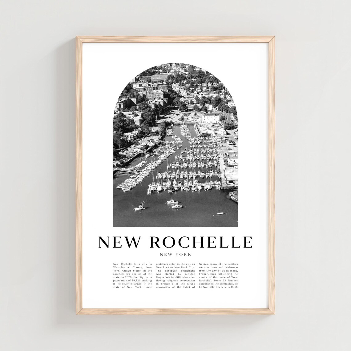 New Rochelle New York Marina Boats Aerial Black White Travel Poster