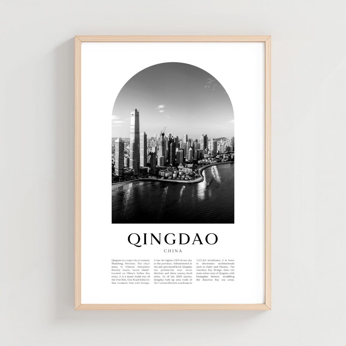 Qingdao China Waterfront Skyline Black and White Photo Wall Art